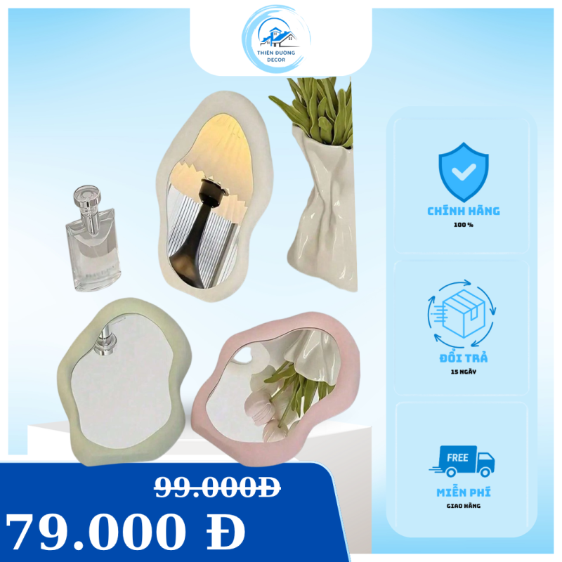 Gương mini decor để bàn màu pastel, thiết kế khung uốn lượn nghệ thuật, dùng trang trí phòng ngủ và bàn học.