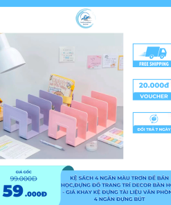 Kệ Sách 4 Ngăn Màu Trơn Để Bán Học,Đựng Đồ Trang Trí Decor Bàn Học - Giá Khay Kệ Đựng Tài Liệu Văn Phòng 4 Ngăn Đựng Bút