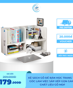 Kệ sách gỗ để bàn học trang trí góc làm việc sắp xếp gọn gàng chất liệu gỗ MDF