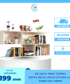 Kệ sách treo tường 80cm_80cm_20cm gỗ MDF lõi xanh dày 18mm